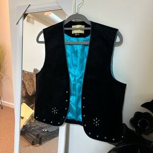 Black Suede Vest with Turquoise Lining